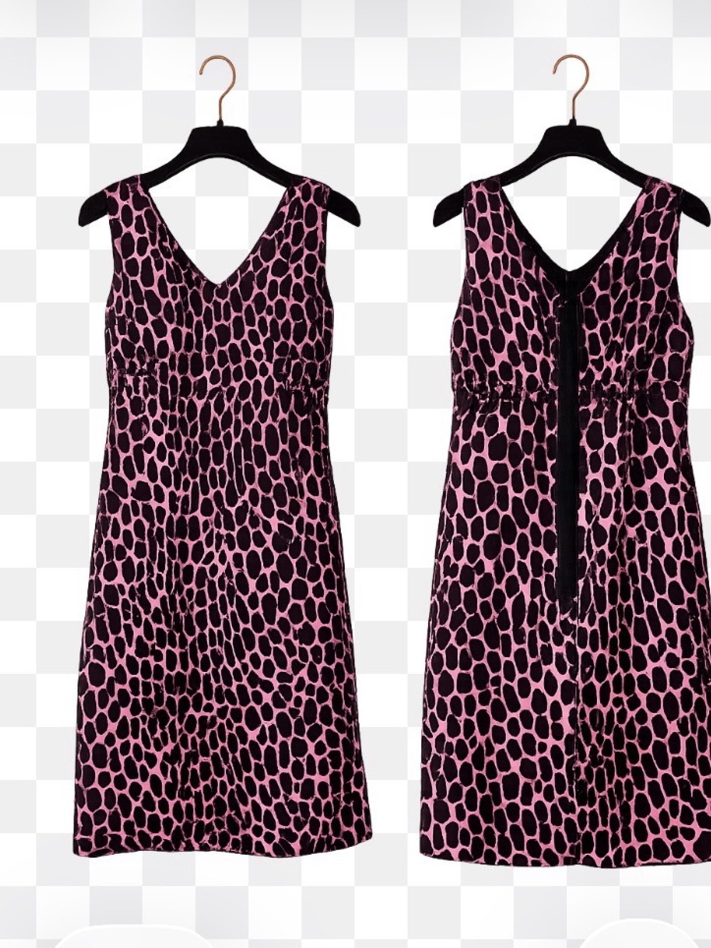 Pink and Black Polka Dot Midi Dress - V-Neck Sleeveless